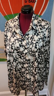 H&M Long Sleeve Black Floral Print Blouse Shrit Top Women's XXL